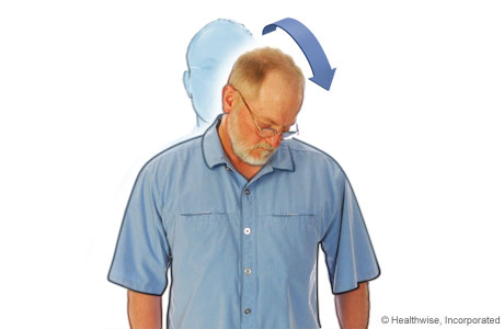 Diagonal neck stretch to ease neck aches and fatigue Diagonal neck stretch to ease neck aches and fatigue