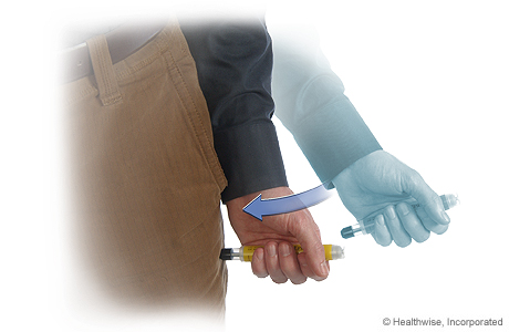 Inserting injector into thigh Inserting injector into thigh