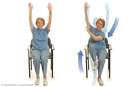 Elbow-to-knee exercise. Elbow-to-knee exercise.